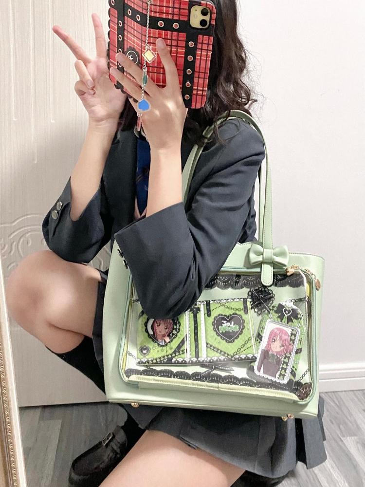 Cute Bow Laser JK Uniform Transparent ItaBag Totes