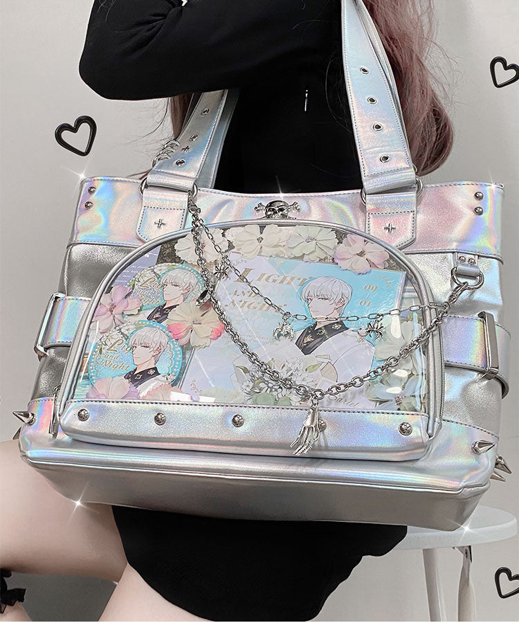 Punk Clear Doll Shoulder Bag Metal Skull Chain Lolita Totes Ita Crossbody Bag