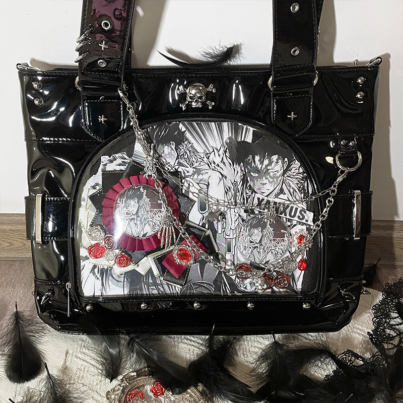 Punk Clear Doll Shoulder Bag Metal Skull Chain Lolita Totes Ita Crossbody Bag