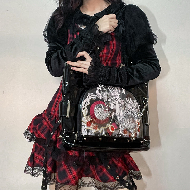 Punk Clear Doll Shoulder Bag Metal Skull Chain Lolita Totes Ita Crossbody Bag