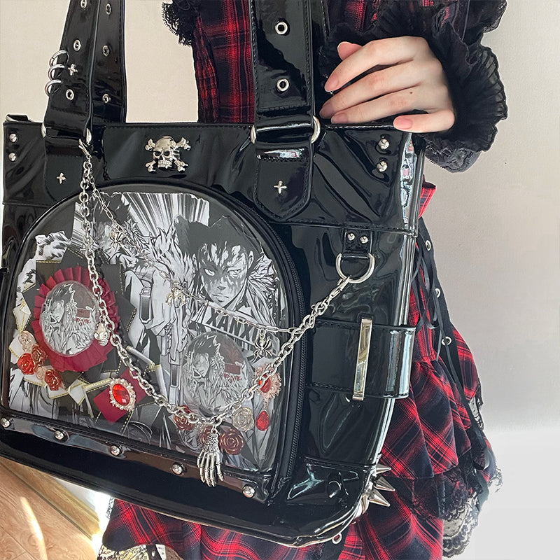 Punk Clear Doll Shoulder Bag Metal Skull Chain Lolita Totes Ita Crossbody Bag