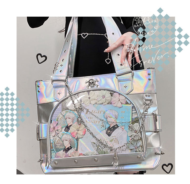 Punk Clear Doll Shoulder Bag Metal Skull Chain Lolita Totes Ita Crossbody Bag