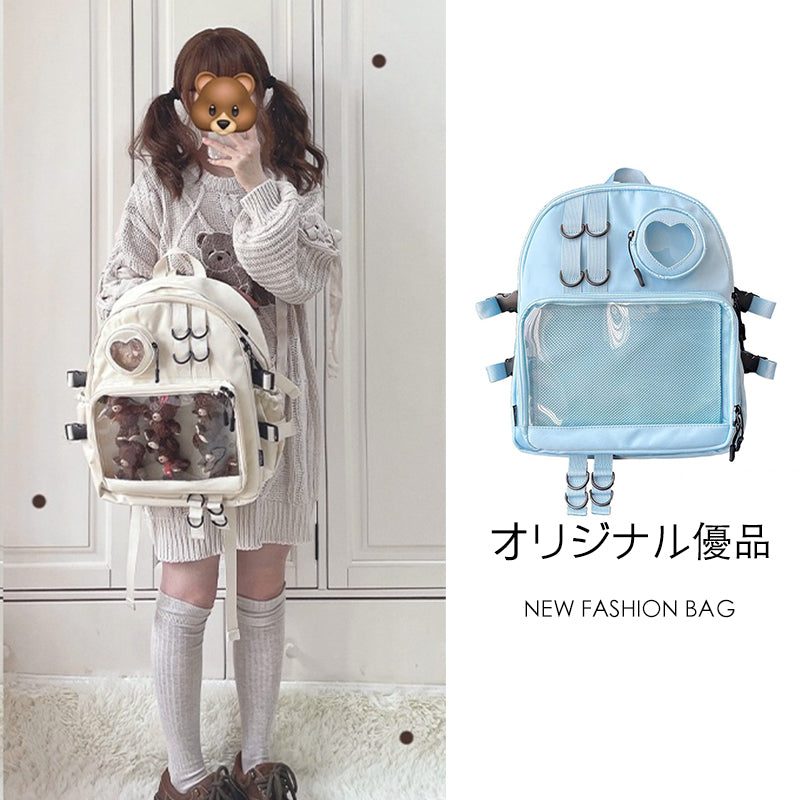 clear mini backpack ita Large Lolita Double Clear Windows Kawaii Anime Backpack – Ita Bag Shop
