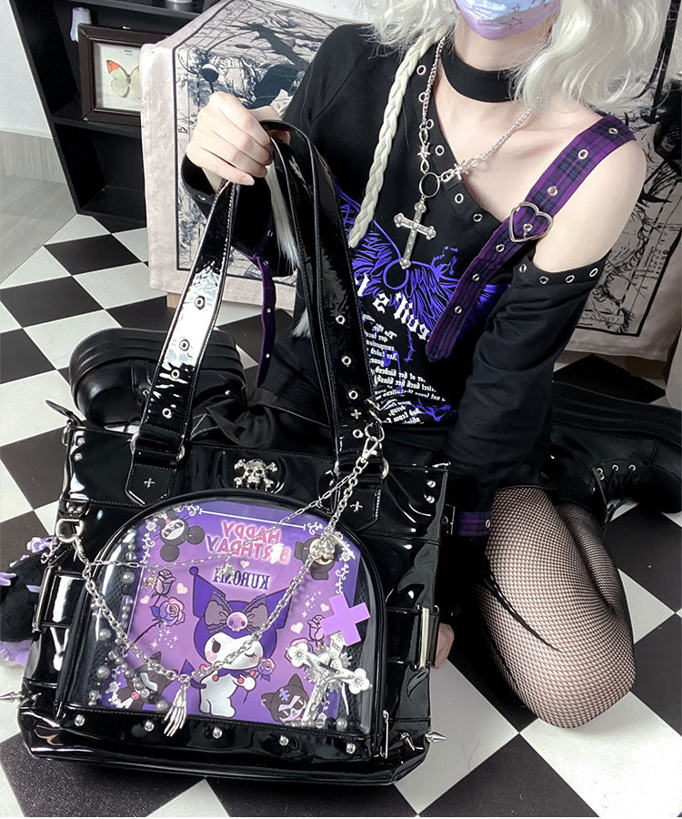 Punk Clear Doll Shoulder Bag Metal Skull Chain Lolita Totes Ita Crossbody Bag