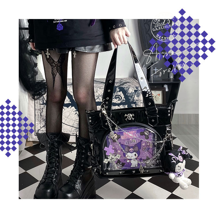 Punk Clear Doll Shoulder Bag Metal Skull Chain Lolita Totes Ita Crossbody Bag