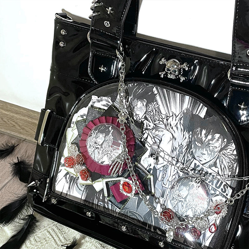 Punk Clear Doll Shoulder Bag Metal Skull Chain Lolita Totes Ita Crossbody Bag