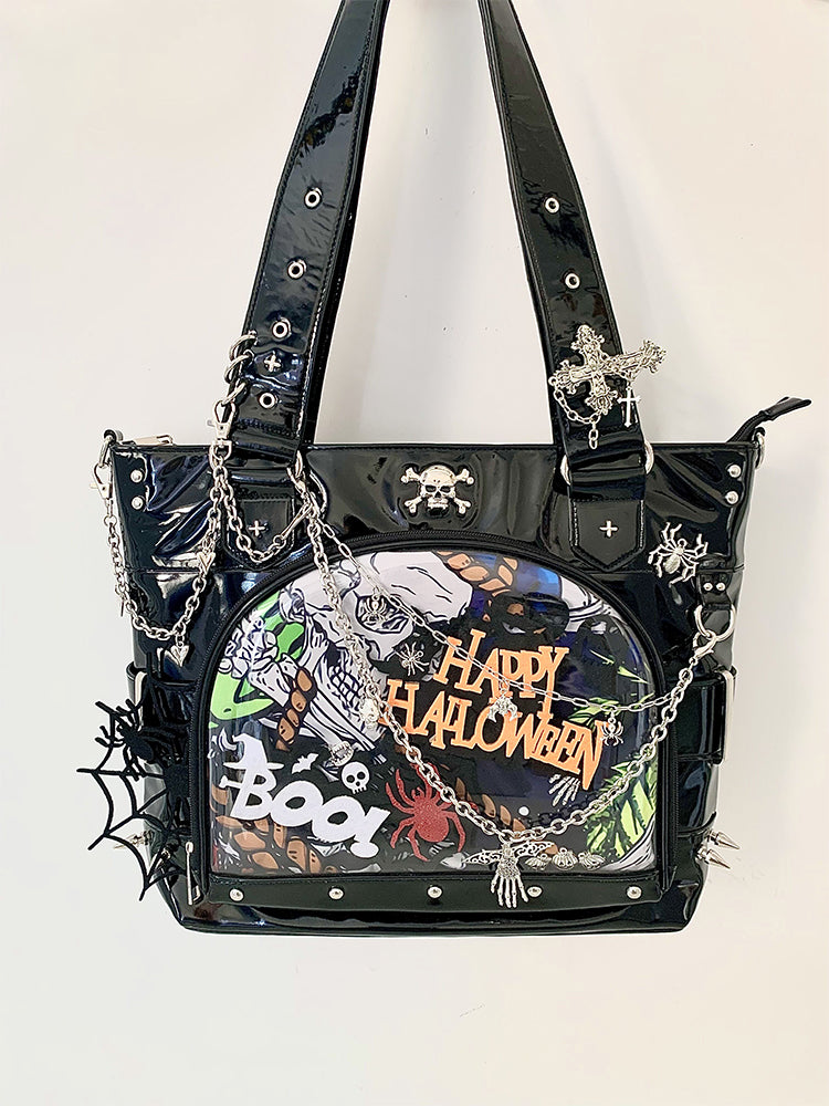 Punk Clear Doll Shoulder Bag Metal Skull Chain Lolita Totes Ita Crossbody Bag