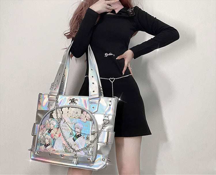 Punk Clear Doll Shoulder Bag Metal Skull Chain Lolita Totes Ita Crossbody Bag