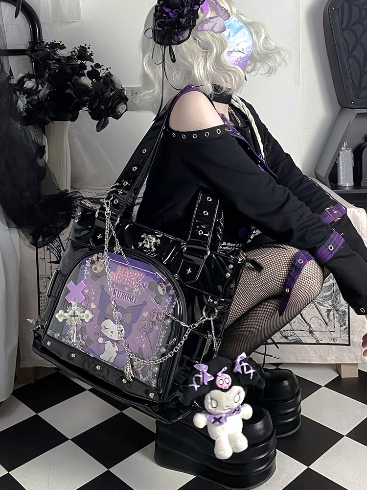 Punk Clear Doll Shoulder Bag Metal Skull Chain Lolita Totes Ita Crossbody Bag