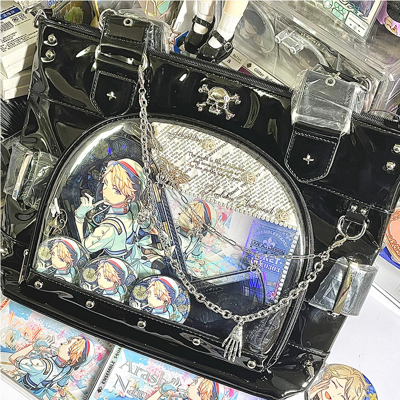 Punk Clear Doll Shoulder Bag Metal Skull Chain Lolita Totes Ita Crossbody Bag