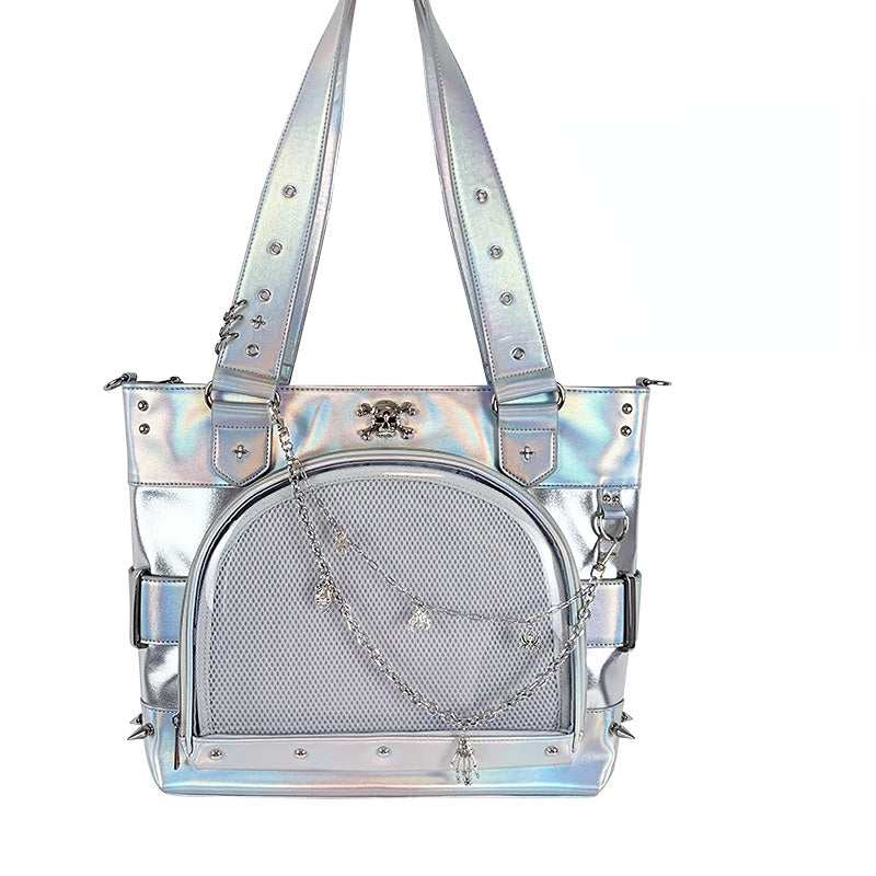 Punk Clear Doll Shoulder Bag Metal Skull Chain Lolita Totes Ita Crossbody Bag