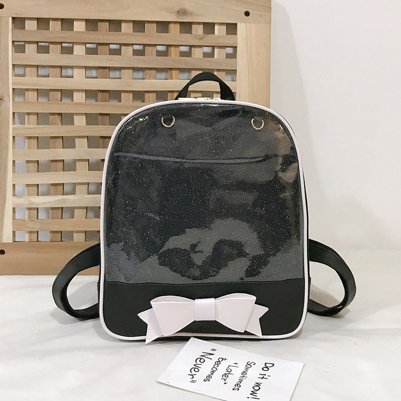 candy buttons mini backpack PG6 FF1 Candy Leather Bow Backpack Clear Beach Girls Bag Ita Bag