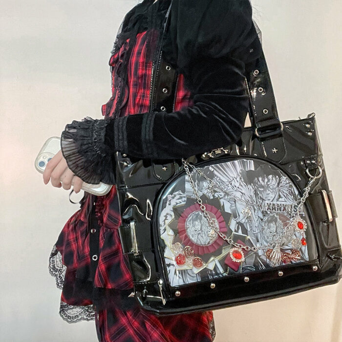 Punk Clear Doll Shoulder Bag Metal Skull Chain Lolita Totes Ita Crossbody Bag